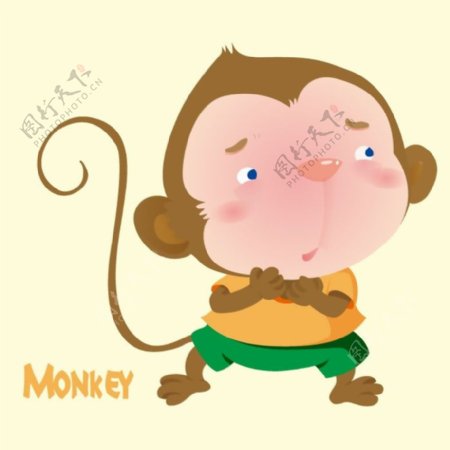 印花矢量图可爱卡通卡通动物猴子色彩免费素材