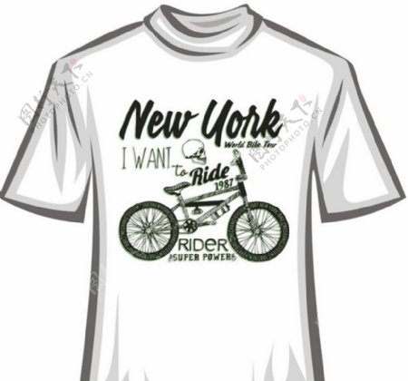 自行车卡通T恤