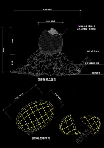 雕塑详图cad图纸素材