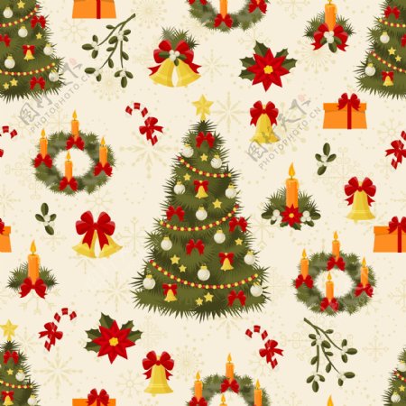 精美圣诞节圣诞树铃铛礼物矢量素材