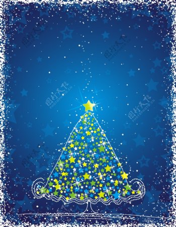 矢量圣诞树蓝色背景素材