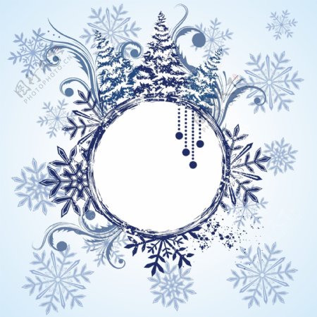 蓝色圣诞节雪花背景矢量素材