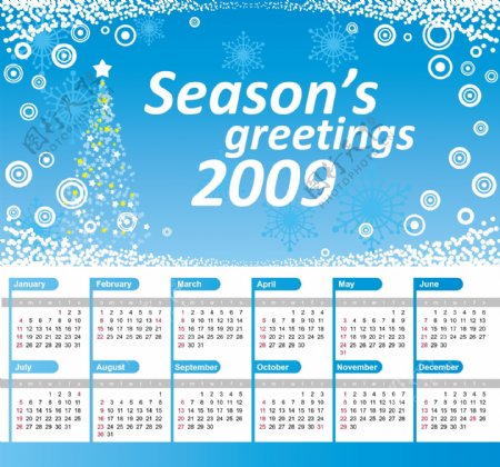 5款2009圣诞节年历矢量图下载
