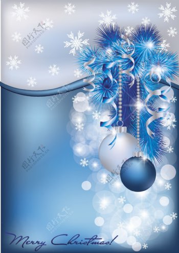 蓝色圣诞球背景贺卡图片