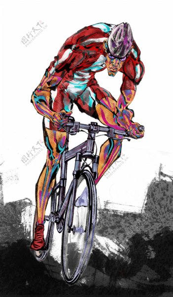 手绘人物自行车运动员图片