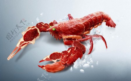 鲜肉拼凑的龙虾