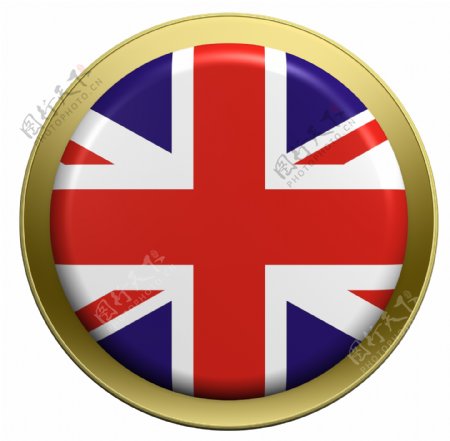 英国国旗上的圆形按钮白色隔离