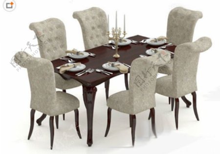 欧式西餐桌椅模型
