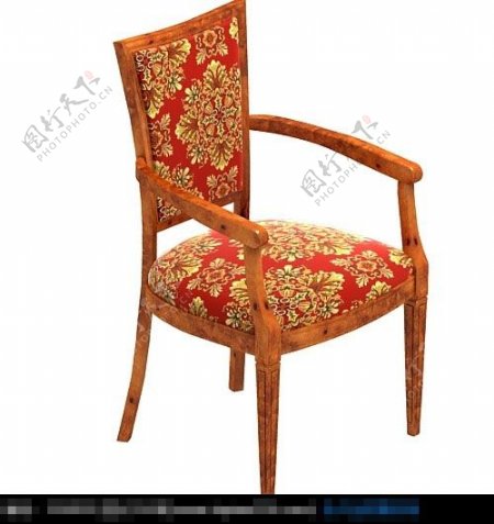 红色花纹图案的靠椅设计3D模型