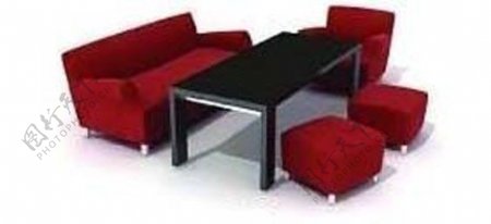 红色高档带茶几组合沙发3D模型素材