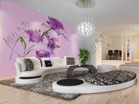 抽象紫玫瑰花壁画背景墙素材