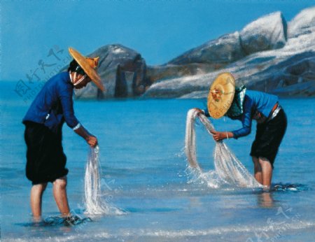 渔家姑娘在海边