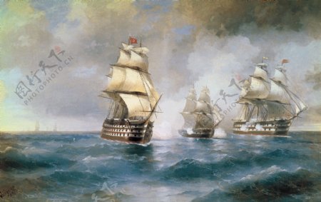 航海大海油画图片