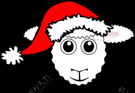 有趣的羊脸白卡通与圣克劳斯的帽子
