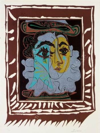1963Femmeauchapeau西班牙画家巴勃罗毕加索抽象油画人物人体油画装饰画