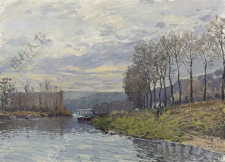 AlfredSisleyTheSeineatBougival1873法国画家阿尔弗莱德西斯莱alfredsisley印象派自然风景天空油画装饰画