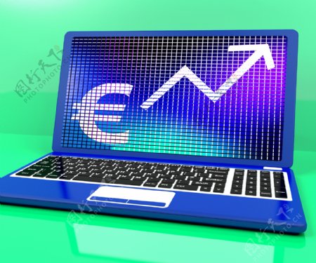 欧元符号和箭头对收入或利润的笔记本电脑