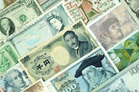 各国纸币流通货币设计图日元美元英镑