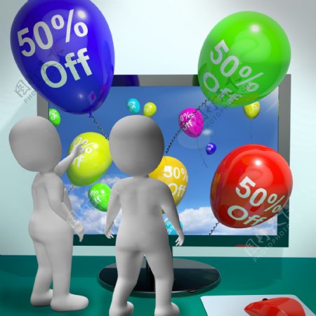 从计算机显示百分之四十销售折扣的气球