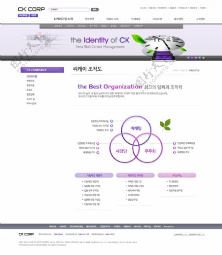 紫色钟表绿叶网页psd模板