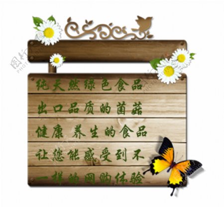 纯天然设计绿色食品木牌设计海报蝴蝶