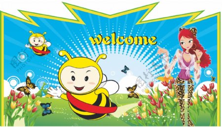 游乐园小蜜蜂大型喷绘背景图片
