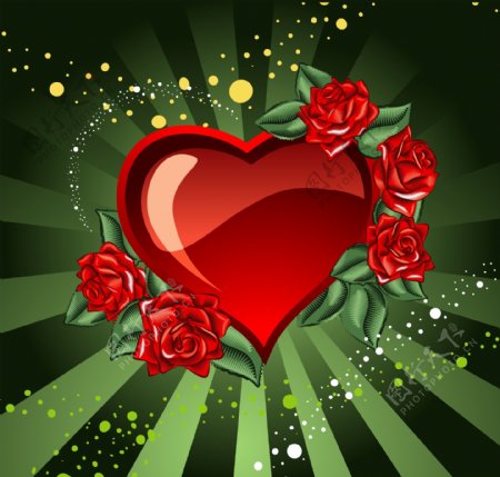 超酷的爱心与玫瑰放射线背景图片