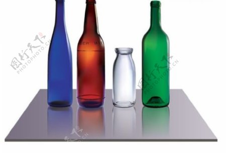 各种颜色的逼真玻璃瓶矢量素材