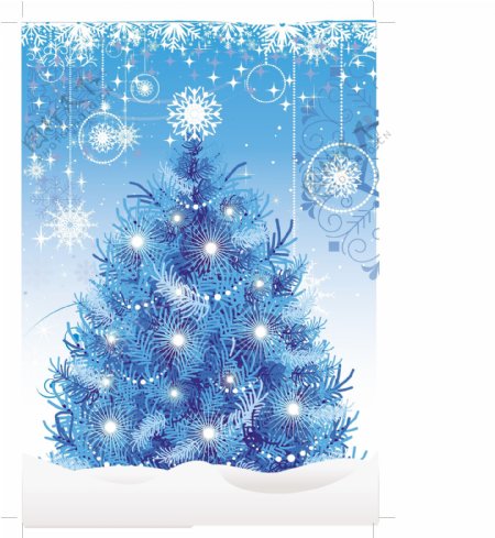 冰雪蓝色圣诞树矢量素材