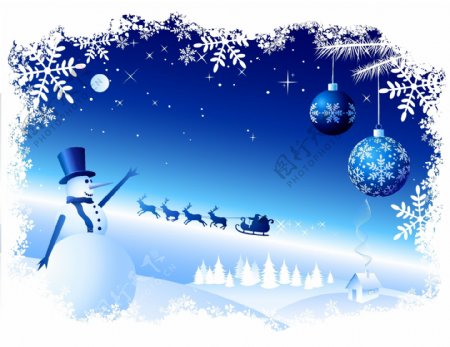 矢量圣诞节雪花雪景麋鹿圣诞老人冬天闪光房子雪人矢量素材