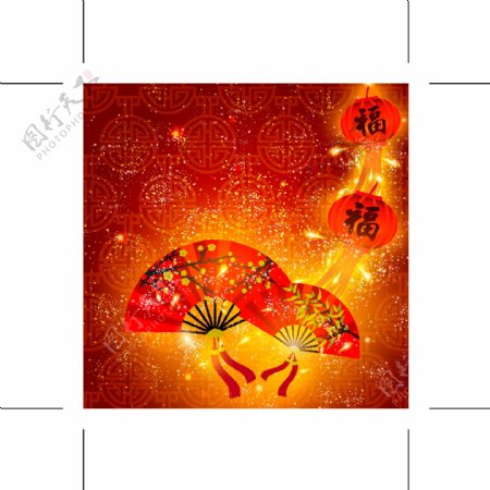 中国风春节扇子灯笼矢量素材