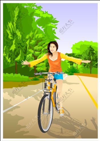 双手放开骑单车的女孩