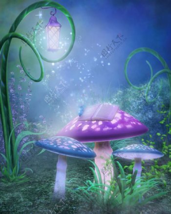 梦幻蘑菇植物唯美背景