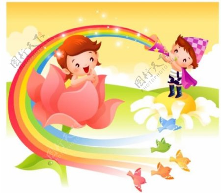 彩虹与儿童韩国卡通