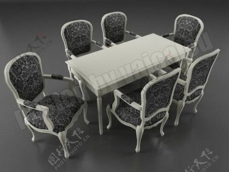 古典餐桌椅3d模型素材