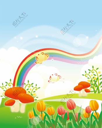 卡通蘑菇彩虹移门图片