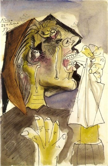 1937Lafemmequipleure13西班牙画家巴勃罗毕加索抽象油画人物人体油画装饰画