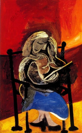 1939Femmelisant西班牙画家巴勃罗毕加索抽象油画人物人体油画装饰画