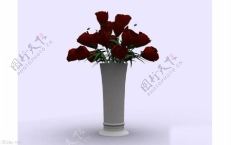 玫瑰花瓶插花3D模型