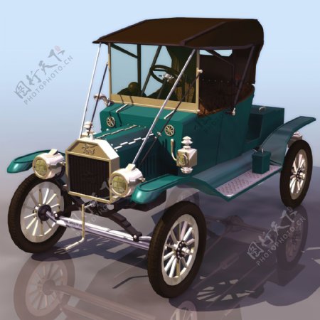 绿色古董蒸汽汽车3D模型