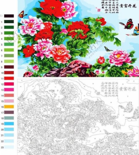 花开富贵diy数字油画图片