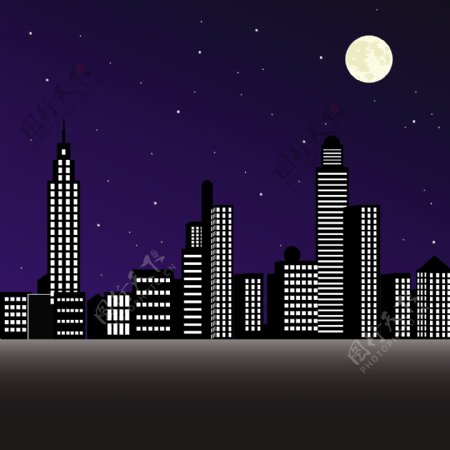 矢量素材城市建筑夜晚背景