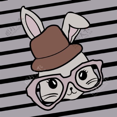 印花矢量图动物头兔子眼镜帽子免费素材