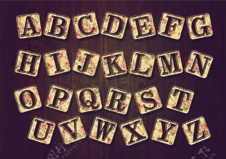 复古花纹26个字母