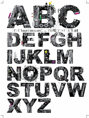 零件拼凑艺术字体矢量素材