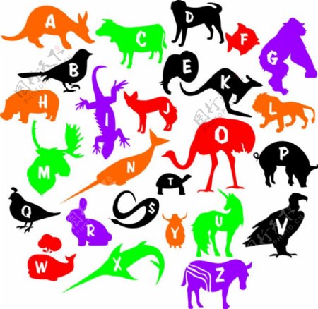动物字母矢量素材