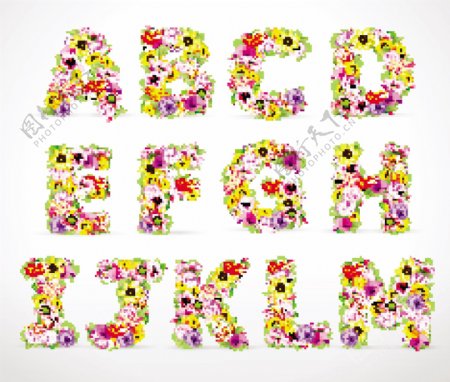 鲜花组成的字母矢量素材2