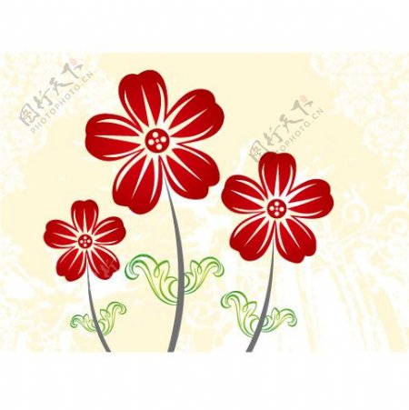 印花矢量图优雅植物小红花色彩红色免费素材