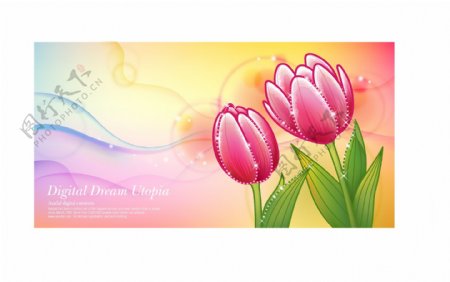 印花矢量图优雅植物郁金香色彩五颜六色免费素材