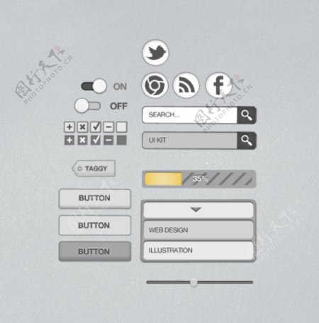 简单的灰色的WebUI元素盒PSD